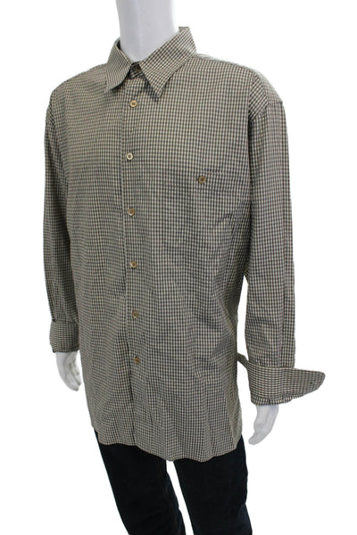 Ermenegildo Zegna Mens Cotton Collared Gingham Print Button Down Brown Size 1X
