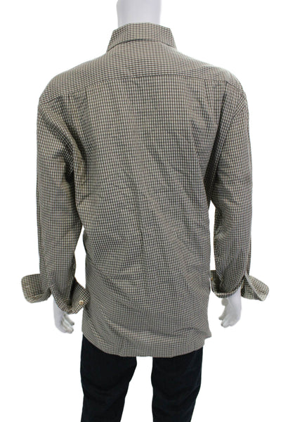 Ermenegildo Zegna Mens Cotton Collared Gingham Print Button Down Brown Size 1X