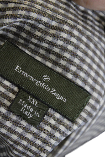 Ermenegildo Zegna Mens Cotton Collared Gingham Print Button Down Brown Size 1X