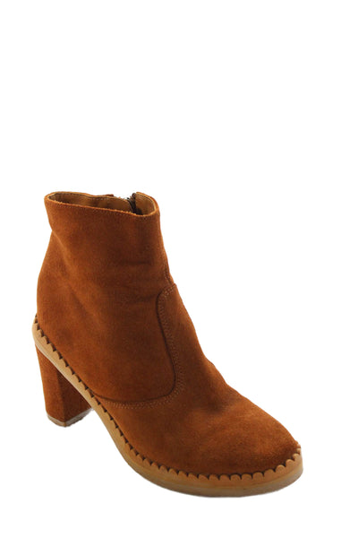 See by Chloe Womens Suede Scallop Trim Ankle Boots Saddle Brown Size 35 5