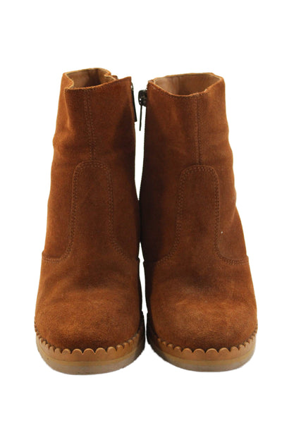 See by Chloe Womens Suede Scallop Trim Ankle Boots Saddle Brown Size 35 5