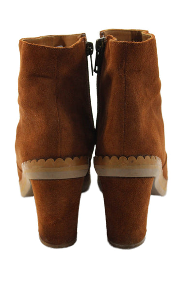 See by Chloe Womens Suede Scallop Trim Ankle Boots Saddle Brown Size 35 5