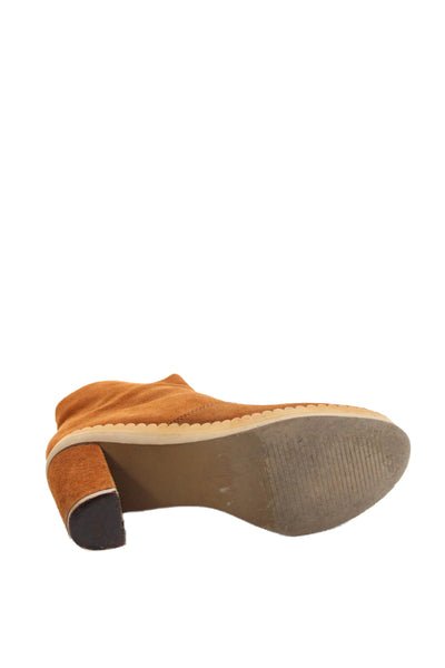 See by Chloe Womens Suede Scallop Trim Ankle Boots Saddle Brown Size 35 5