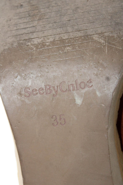 See by Chloe Womens Suede Scallop Trim Ankle Boots Saddle Brown Size 35 5