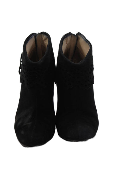 Manolo Blahnik Womens Suede Lasercut Fold Over Ankle Boots Black Size 37 7