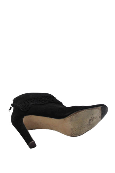 Manolo Blahnik Womens Suede Lasercut Fold Over Ankle Boots Black Size 37 7