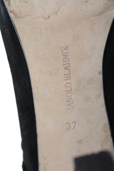 Manolo Blahnik Womens Suede Lasercut Fold Over Ankle Boots Black Size 37 7