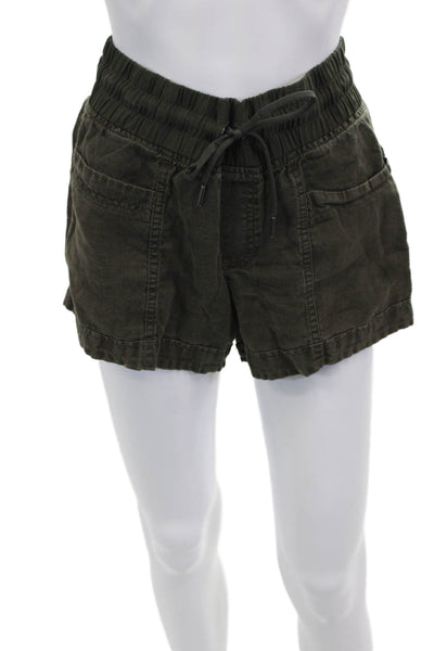 Athleta Unisex Green Linen Cargo Shorts Drawstring Size 2