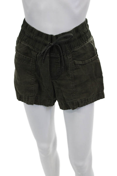 Athleta Unisex Green Linen Cargo Shorts Drawstring Size 2