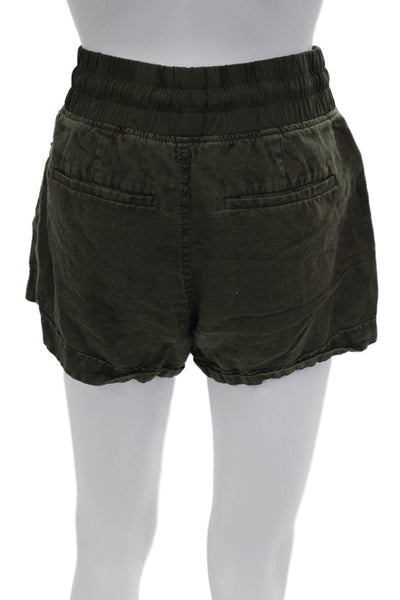 Athleta Unisex Green Linen Cargo Shorts Drawstring Size 2