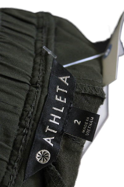 Athleta Unisex Green Linen Cargo Shorts Drawstring Size 2