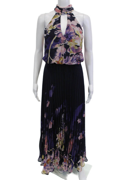 Xscape Womens Maxi Dress Black Floral High Neck Sleeveless Hook & Eye Size 2