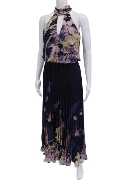 Xscape Womens Maxi Dress Black Floral High Neck Sleeveless Hook & Eye Size 2