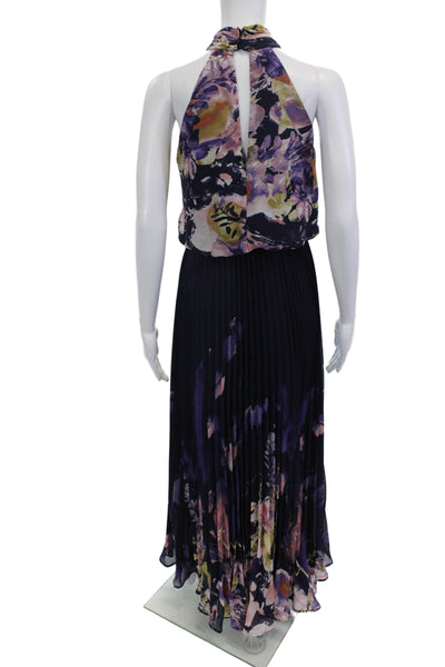 Xscape Womens Maxi Dress Black Floral High Neck Sleeveless Hook & Eye Size 2