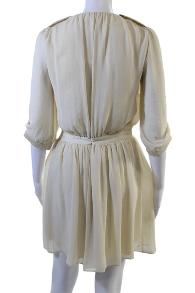 Blush Women Beige Shirt Dress V-Neck 3/4 Sleeve Button Polyester Knee Size S