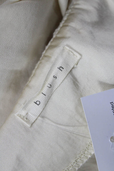 Blush Women Beige Shirt Dress V-Neck 3/4 Sleeve Button Polyester Knee Size S