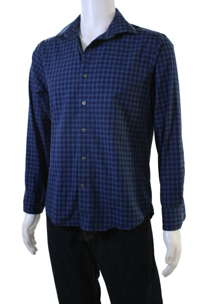 Bonobos Mens Button Front Collared Slim Fit Plaid Shirt Blue Size Medium