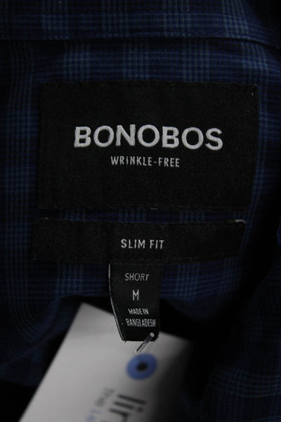 Bonobos Mens Button Front Collared Slim Fit Plaid Shirt Blue Size Medium