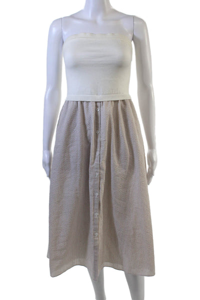 Central Park West Women Shirt Dress Beige Check Sleeveless Full-Length Size XS