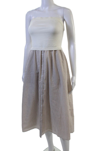 Central Park West Women Shirt Dress Beige Check Sleeveless Full-Length Size XS