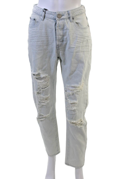 One Teaspoon Women Boyfriend Cropped High Rise Gray Jeans Size 22