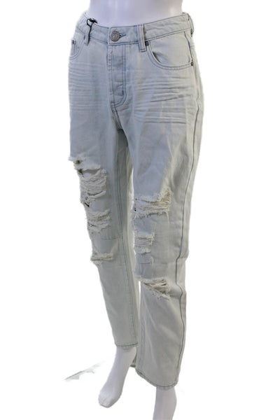 One Teaspoon Women Boyfriend Cropped High Rise Gray Jeans Size 22