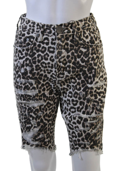 One Teaspoon Unisex Bermuda Animal Print Cotton Shorts Beige Size 22
