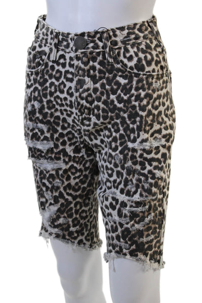 One Teaspoon Unisex Bermuda Animal Print Cotton Shorts Beige Size 22