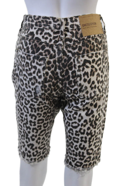 One Teaspoon Unisex Bermuda Animal Print Cotton Shorts Beige Size 22