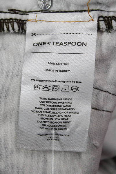One Teaspoon Unisex Bermuda Animal Print Cotton Shorts Beige Size 22