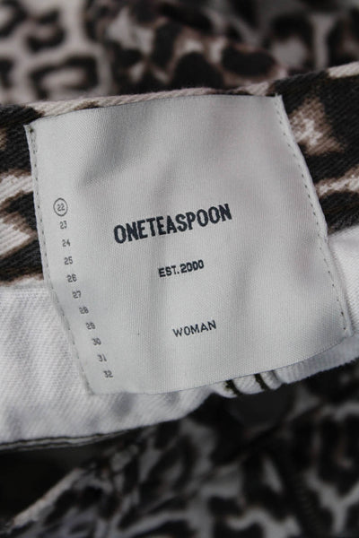 One Teaspoon Unisex Bermuda Animal Print Cotton Shorts Beige Size 22