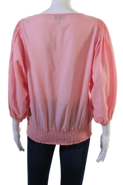 Letarte Handmade Women Boho Paisley Cotton Tunic Pink 3/4 Sleeve Size S