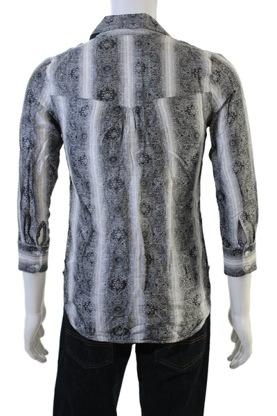 Robert Graham Womens Floral Print Button Down Dress Shirt Black Size Small