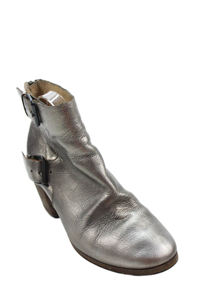 Marsell Womens Leather Back Zipper Belted Ankle Boots Silver Size 39 9