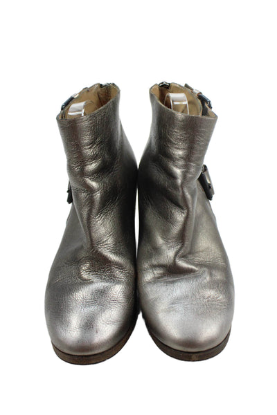 Marsell Womens Leather Back Zipper Belted Ankle Boots Silver Size 39 9
