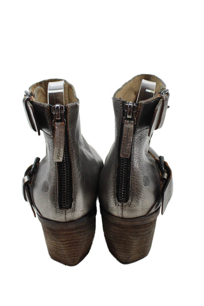 Marsell Womens Leather Back Zipper Belted Ankle Boots Silver Size 39 9