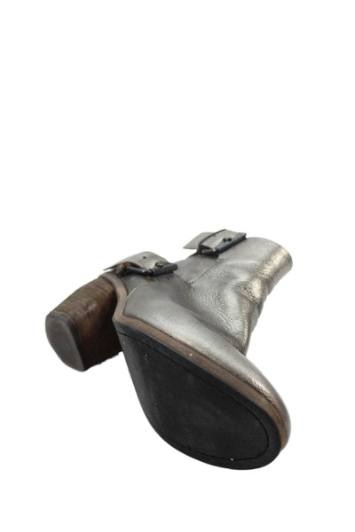 Marsell Womens Leather Back Zipper Belted Ankle Boots Silver Size 39 9