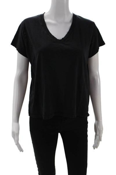 Leallo, Women Black V-Neck Short Sleeve Basic T-Shirt 100% Cotton Size S