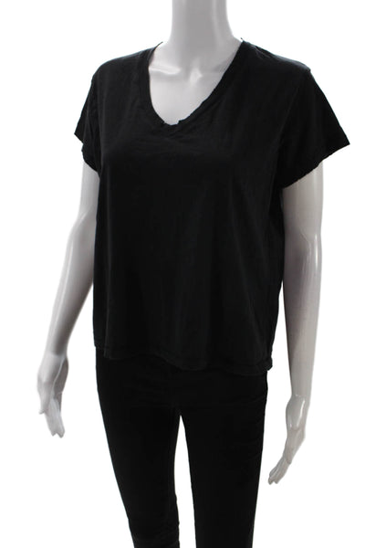 Leallo, Women Black V-Neck Short Sleeve Basic T-Shirt 100% Cotton Size S