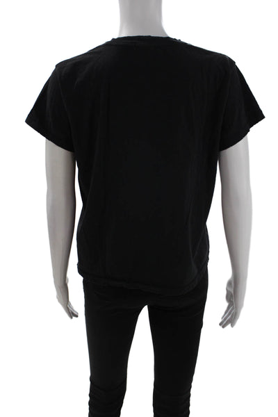 Leallo, Women Black V-Neck Short Sleeve Basic T-Shirt 100% Cotton Size S