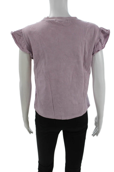 Love Shack Fancy Women Basic Purple Short Sleeve T-Shirt 100% Cotton Size S