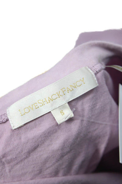 Love Shack Fancy Women Basic Purple Short Sleeve T-Shirt 100% Cotton Size S
