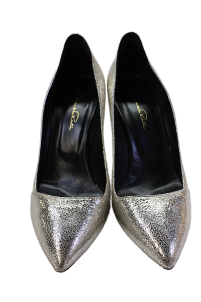 Oscar de la Renta Womens Textured Pointed Toe Slip On Heels Silver Size EUR 40