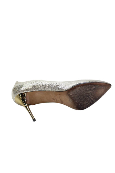 Oscar de la Renta Womens Textured Pointed Toe Slip On Heels Silver Size EUR 40