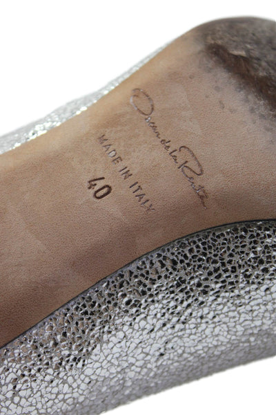 Oscar de la Renta Womens Textured Pointed Toe Slip On Heels Silver Size EUR 40