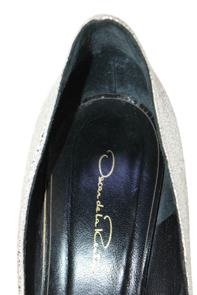Oscar de la Renta Womens Textured Pointed Toe Slip On Heels Silver Size EUR 40