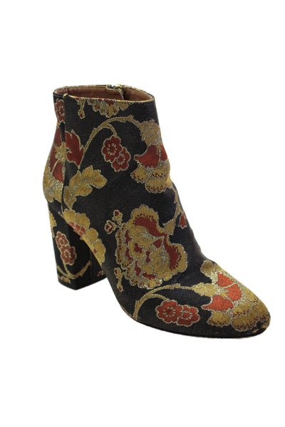 Aquazzura Women's Round Toe Zip Block Heels Floral Ankle Boots Size 37
