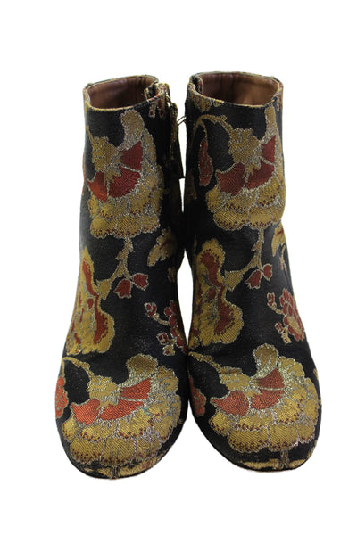 Aquazzura Women's Round Toe Zip Block Heels Floral Ankle Boots Size 37