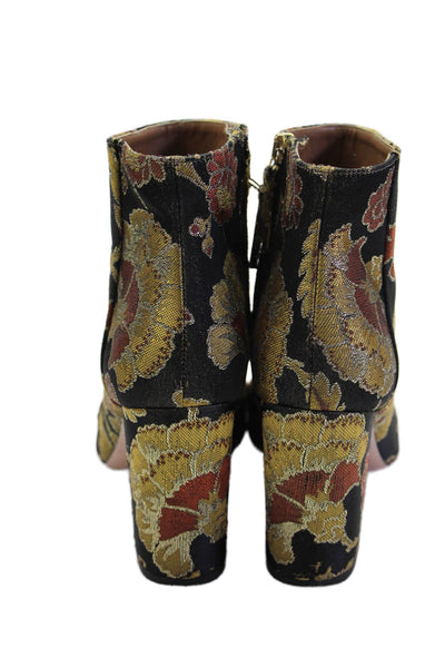 Aquazzura Women's Round Toe Zip Block Heels Floral Ankle Boots Size 37