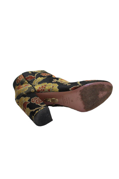 Aquazzura Women's Round Toe Zip Block Heels Floral Ankle Boots Size 37